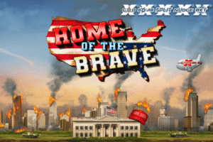 Home of the Brave game banner featuring political satire, Hot Sauce Reels, and a maximum win of 61,446x.
