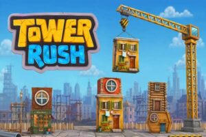 塔樓衝刺Tower Rush 遊戲 Logo，建築吊塔與高樓主題的塔樓闖關遊戲，挑戰更高樓層並獲得更高獎勵。