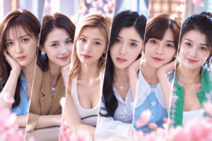 《完蛋！我被美女包圍了！》（Love Is All Around）真人互動戀愛遊戲宣傳圖片，展示六位不同風格的魅力女主角，結合浪漫氛圍與沉浸式 FMV 互動電影體驗。